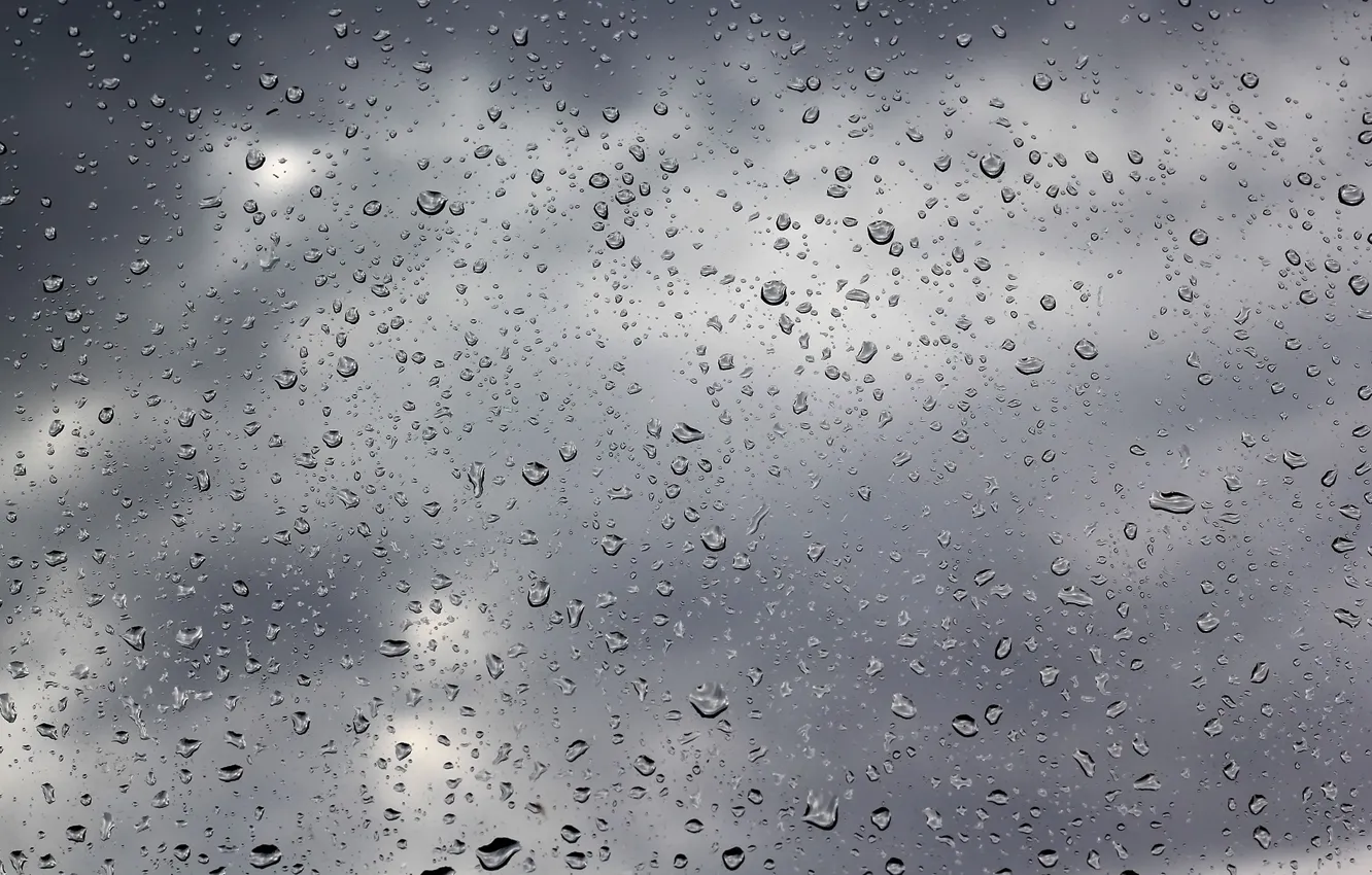 Photo wallpaper glass, water, drops, clouds, rain, overcast