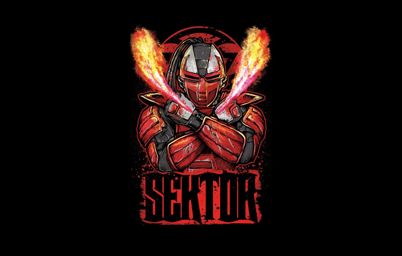 Photo wallpaper red, fighter, cyborg, art, Mortal Kombat, Sector