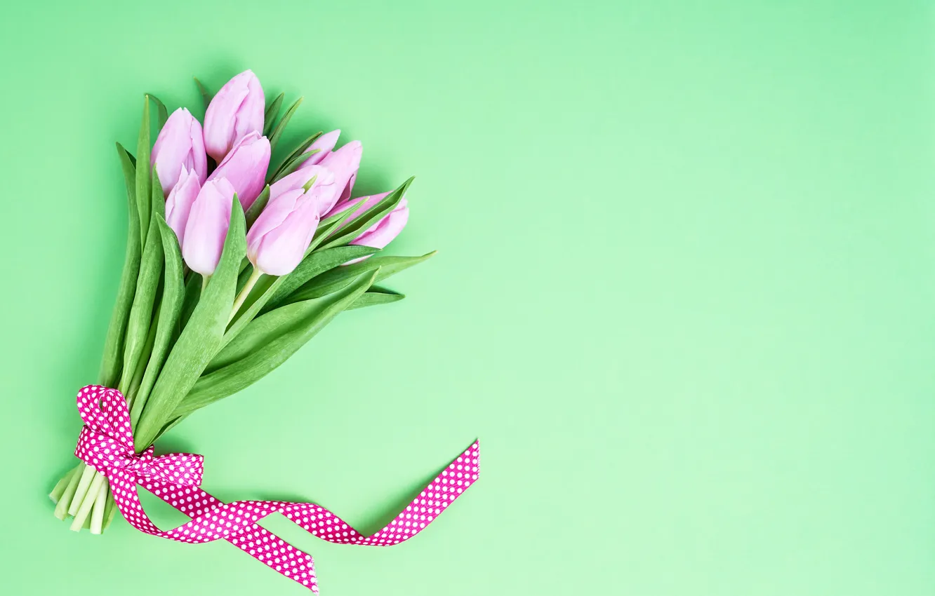 Photo wallpaper flowers, bouquet, tape, tulips, pink, pink, flowers, beautiful