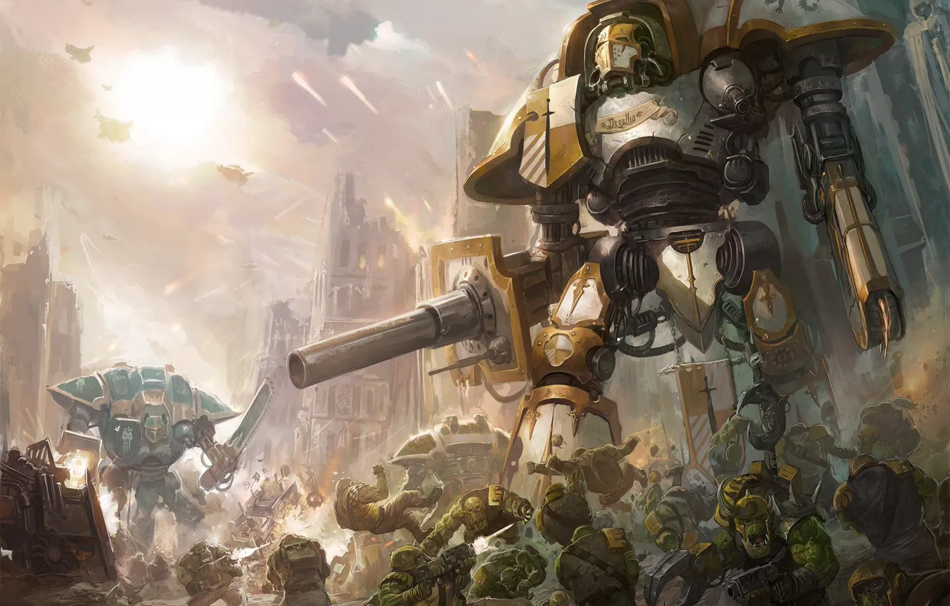 Photo wallpaper Warhammer 40000, Orc, warhammer 40k, orks, Free blade, Imperial Knight, Imperial Knight, Free Blade