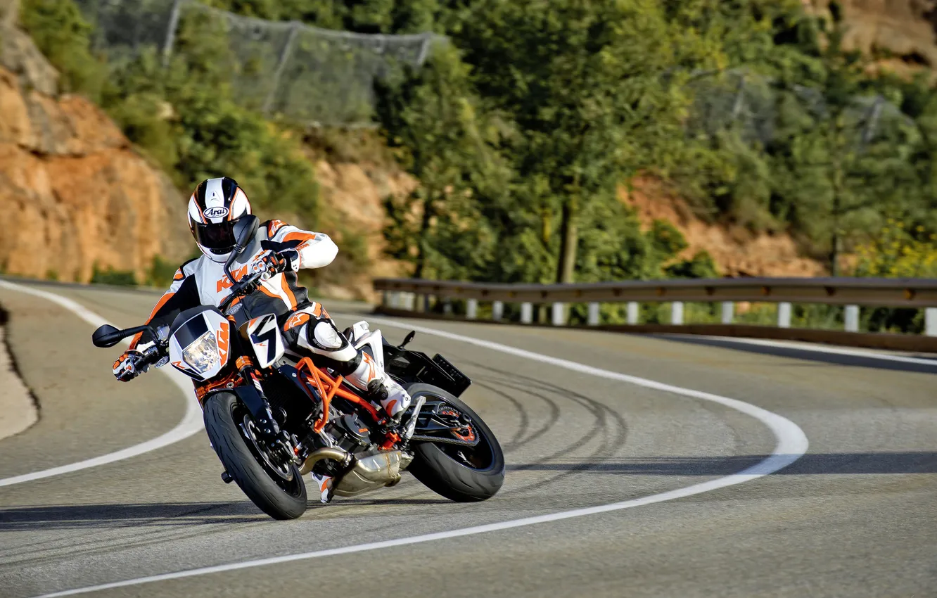 Photo wallpaper asphalt, Moto, turn, motorcycle, racer, KTM, 990, SMT