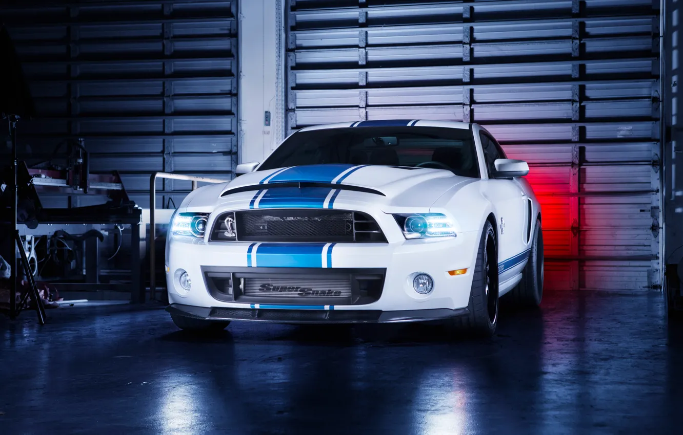 Photo wallpaper Mustang, Ford, Shelby, GT500, Front, Snake, White, Super