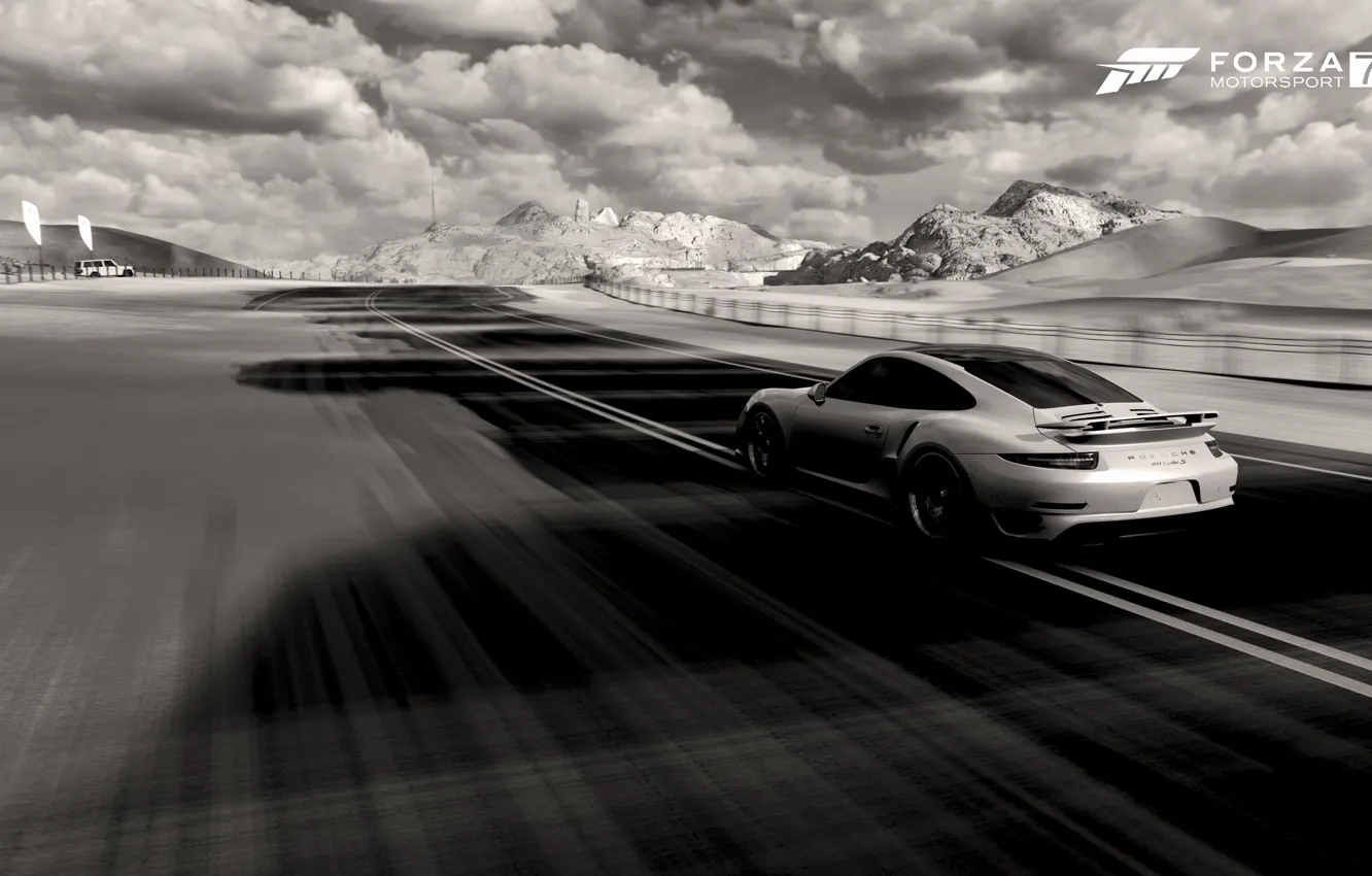 Photo wallpaper black & white, HDR, 911, Porsche, game, clouds, speed, Turbo S