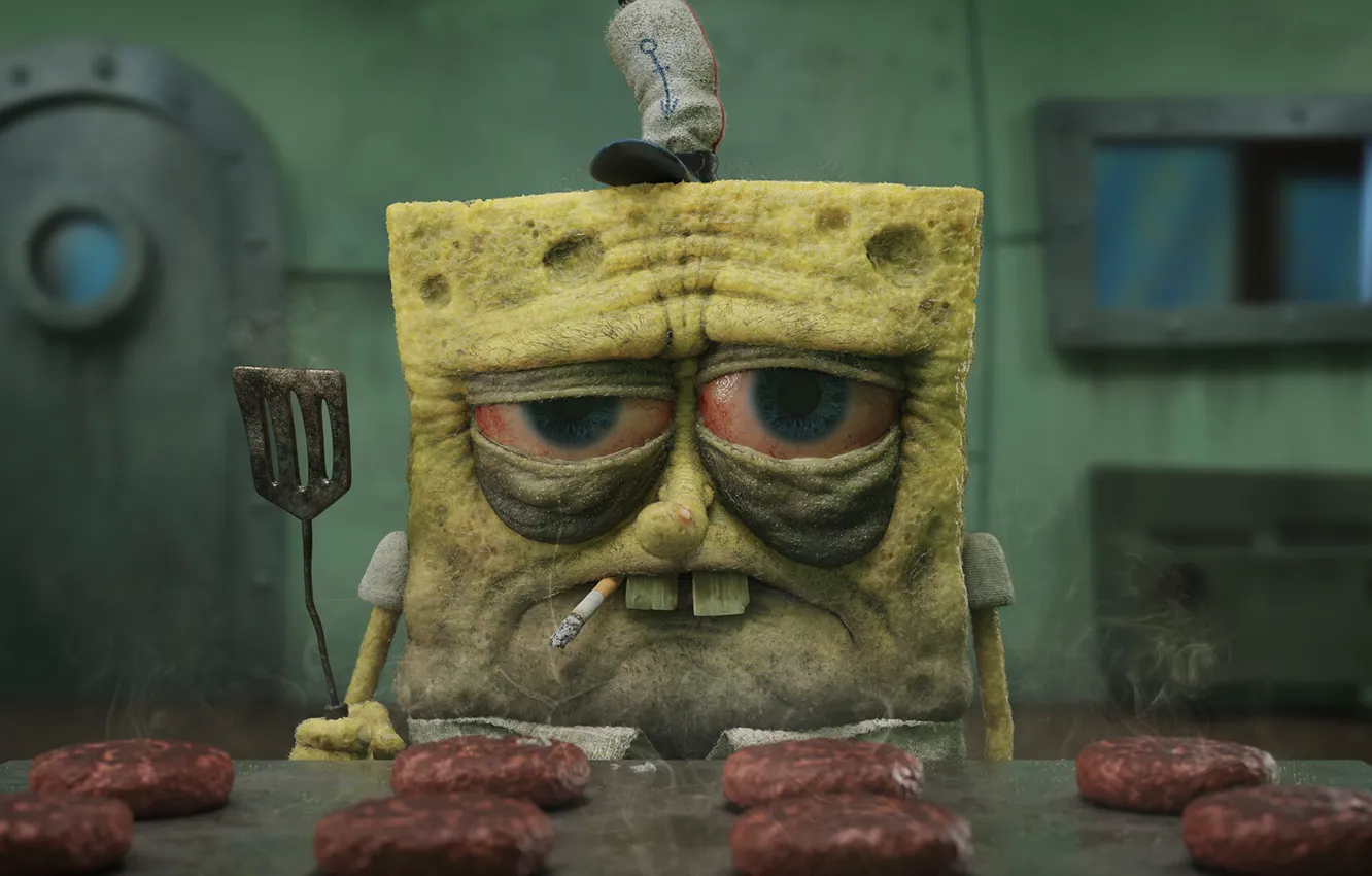 Photo wallpaper yellow, cartoon, sponge, employee