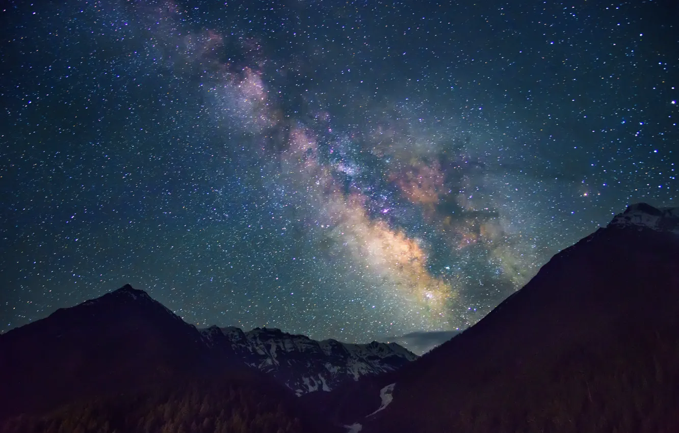 Photo wallpaper space, stars, mountains, night, the milky way