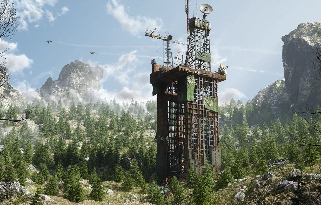 Photo wallpaper forest, mountains, construction, Server Dust, Elevation