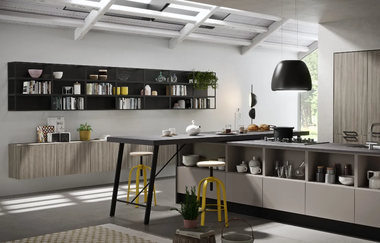 Photo wallpaper design, style, Villa, interior, kitchen, dining room