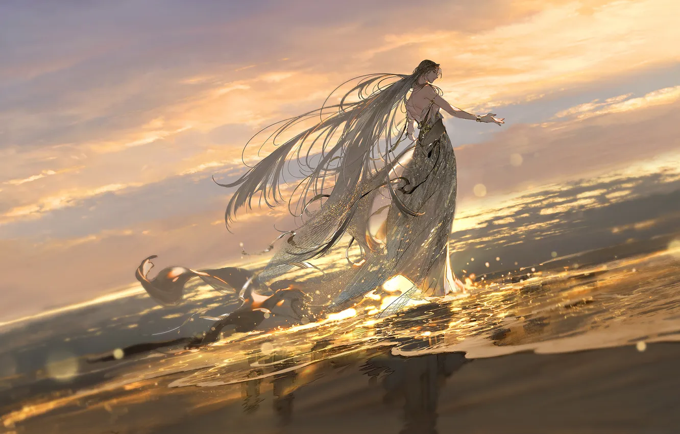 Photo wallpaper sea, the sky, girl, the sun, magic, magic, beauty, horizon