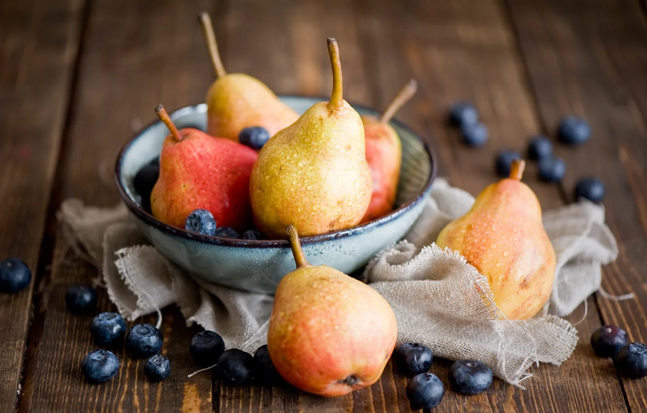 Photo wallpaper still life, pear, blueberries