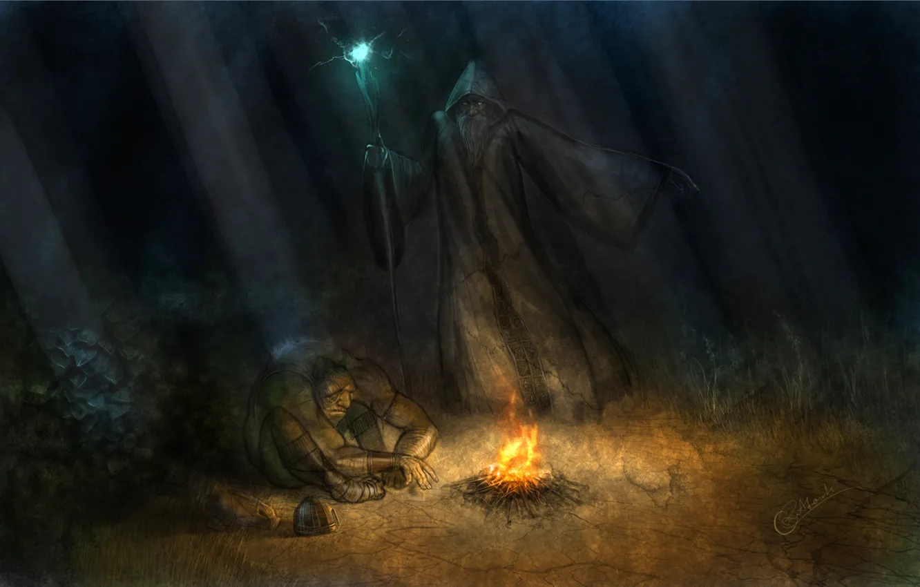 Photo wallpaper night, lights, MAG, helmet, staff, Ogre