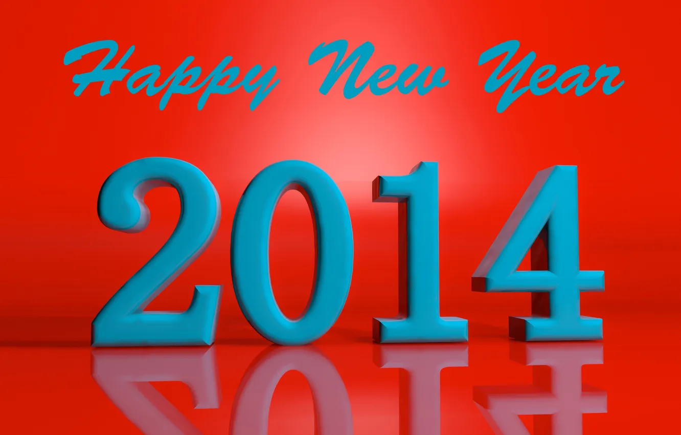 Photo wallpaper reflection, holiday, the inscription, figures, new year, 2014, happy new year, red background