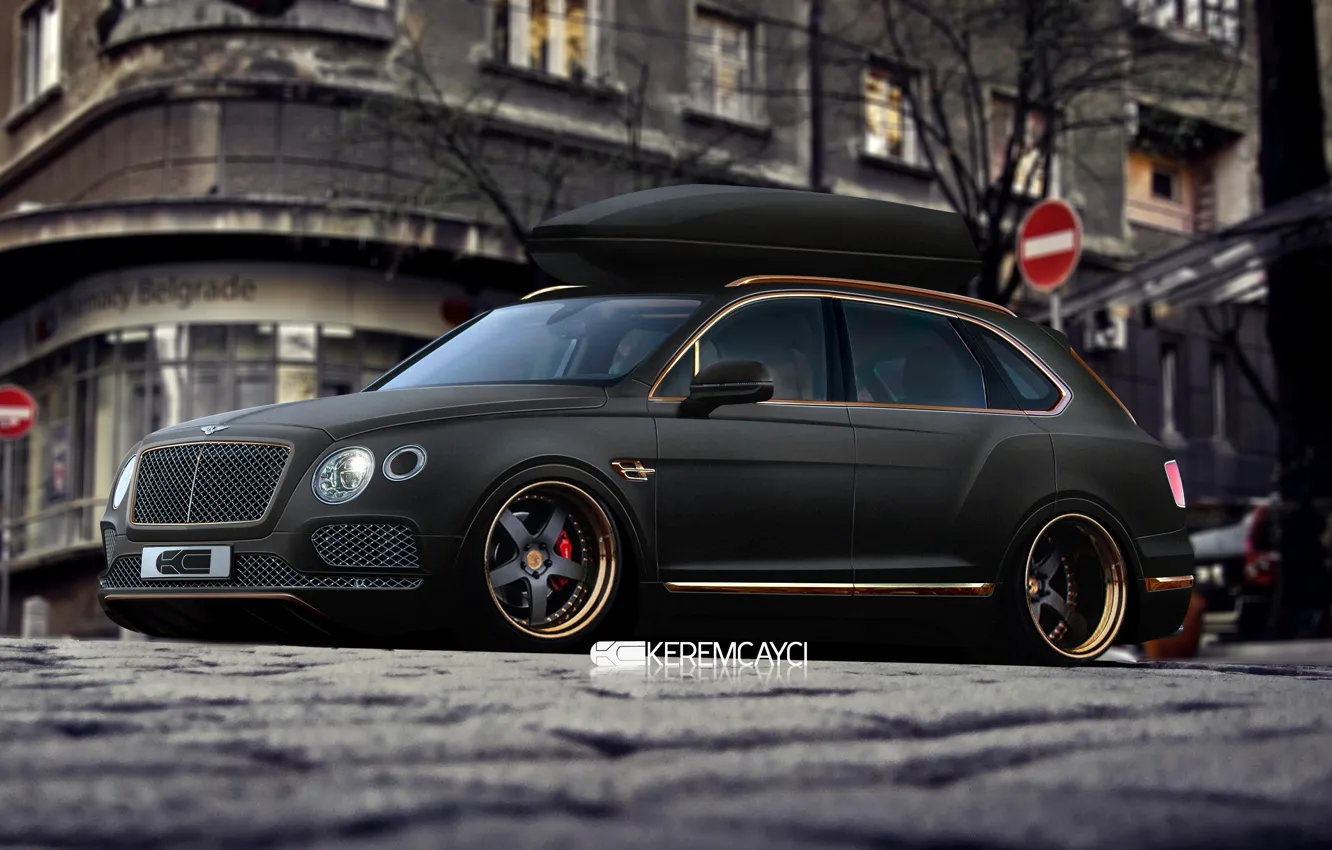 Photo wallpaper Bentley, gold, black, design, tuning, street, Matte, stance