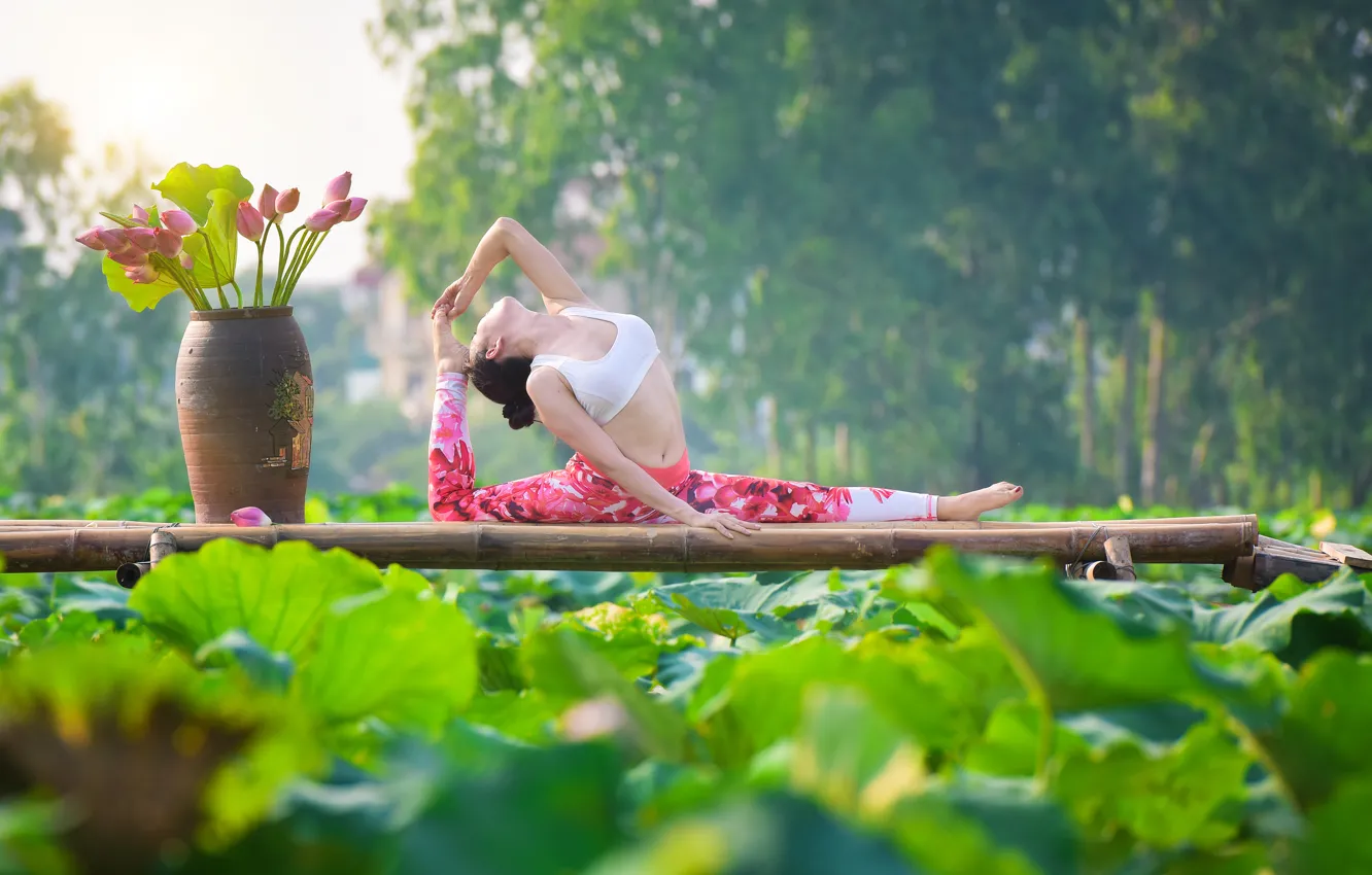Photo wallpaper summer, girl, pose, gymnastics, yoga, legs, Asian, exercise