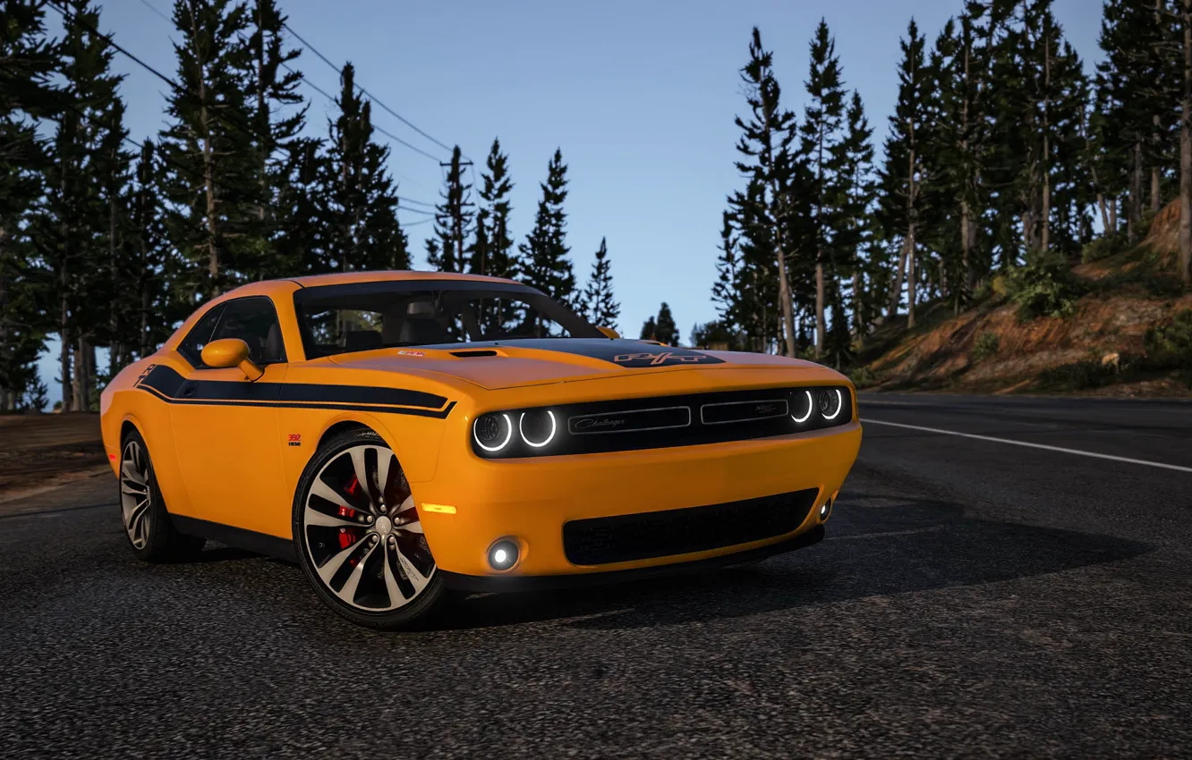 Photo wallpaper road, style, Dodge Challenger, gta, Grand Theft Auto V