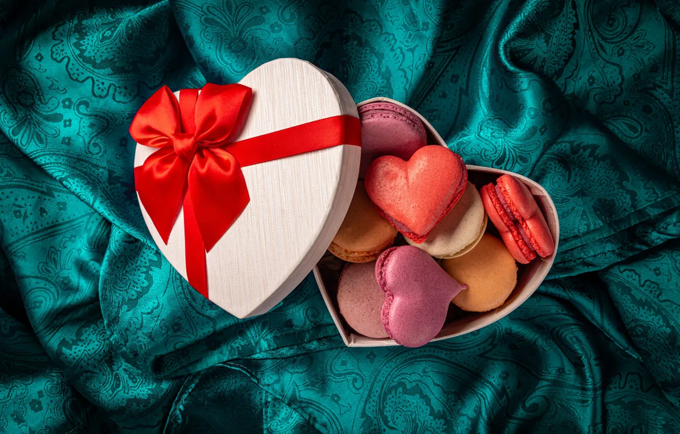 Photo wallpaper box, gift, bright, heart, cookies, hearts, fabric, bow