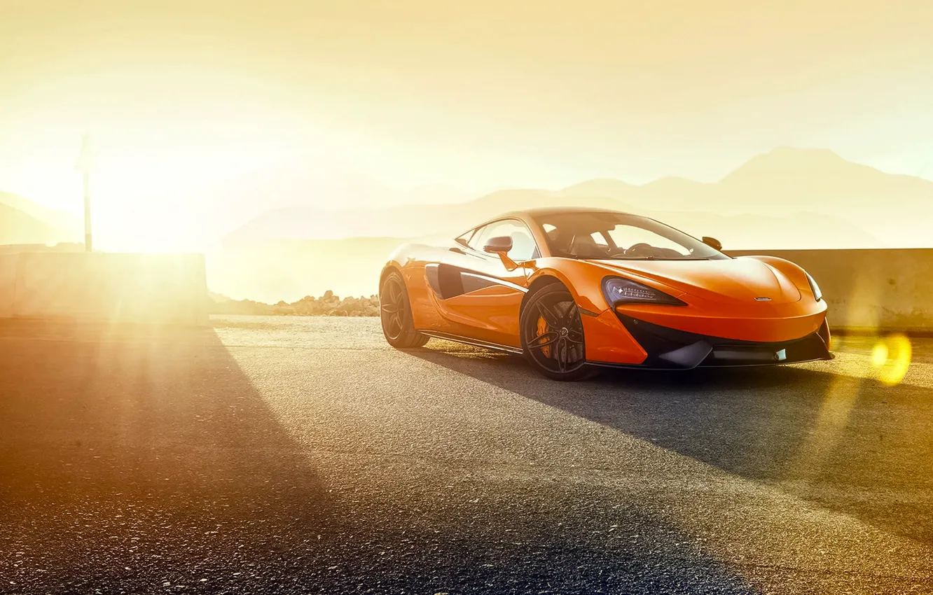 Photo wallpaper McLaren, Orange, Race, Power, Front, Supercar, Track, 570S