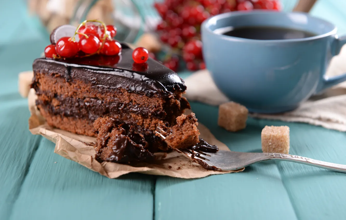 Photo wallpaper berries, coffee, cake, cream, currants, chocolate
