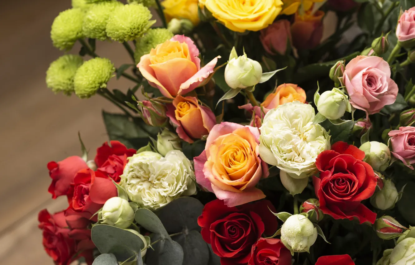 Photo wallpaper flowers, roses, bouquet, different