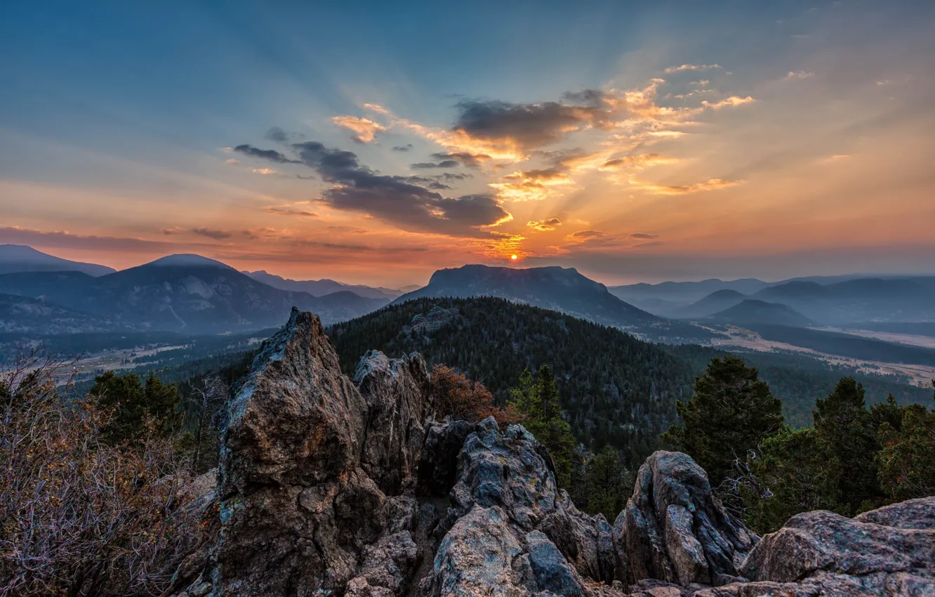 Photo wallpaper mountains, dawn, morning, USA