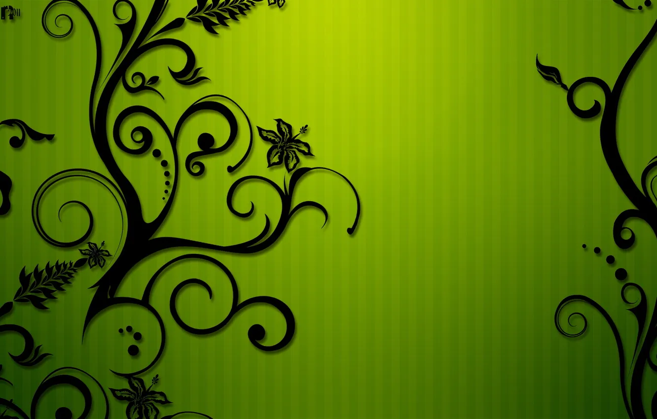 Photo wallpaper flowers, green, strip, pattern, curls