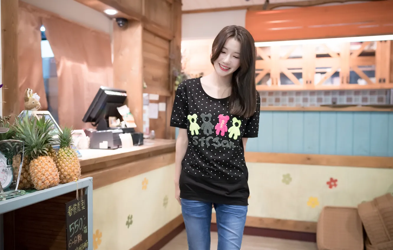 Photo wallpaper face, smile, Asian, shop