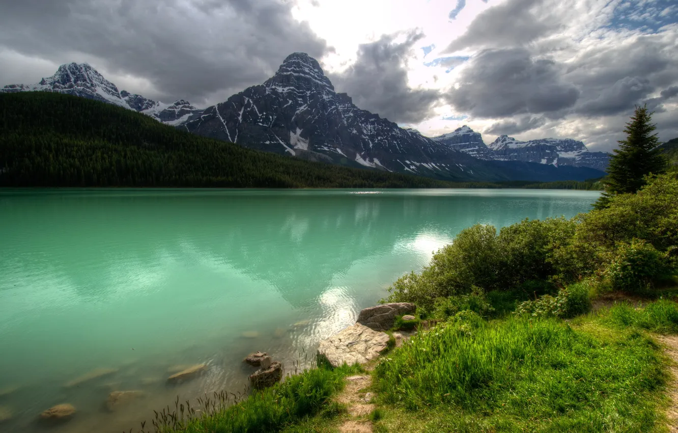 Photo wallpaper Canada, water, mountains, scenery, nature., Requisition
