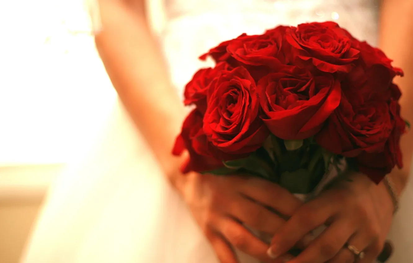 Photo wallpaper flowers, red, roses, bouquet, wedding