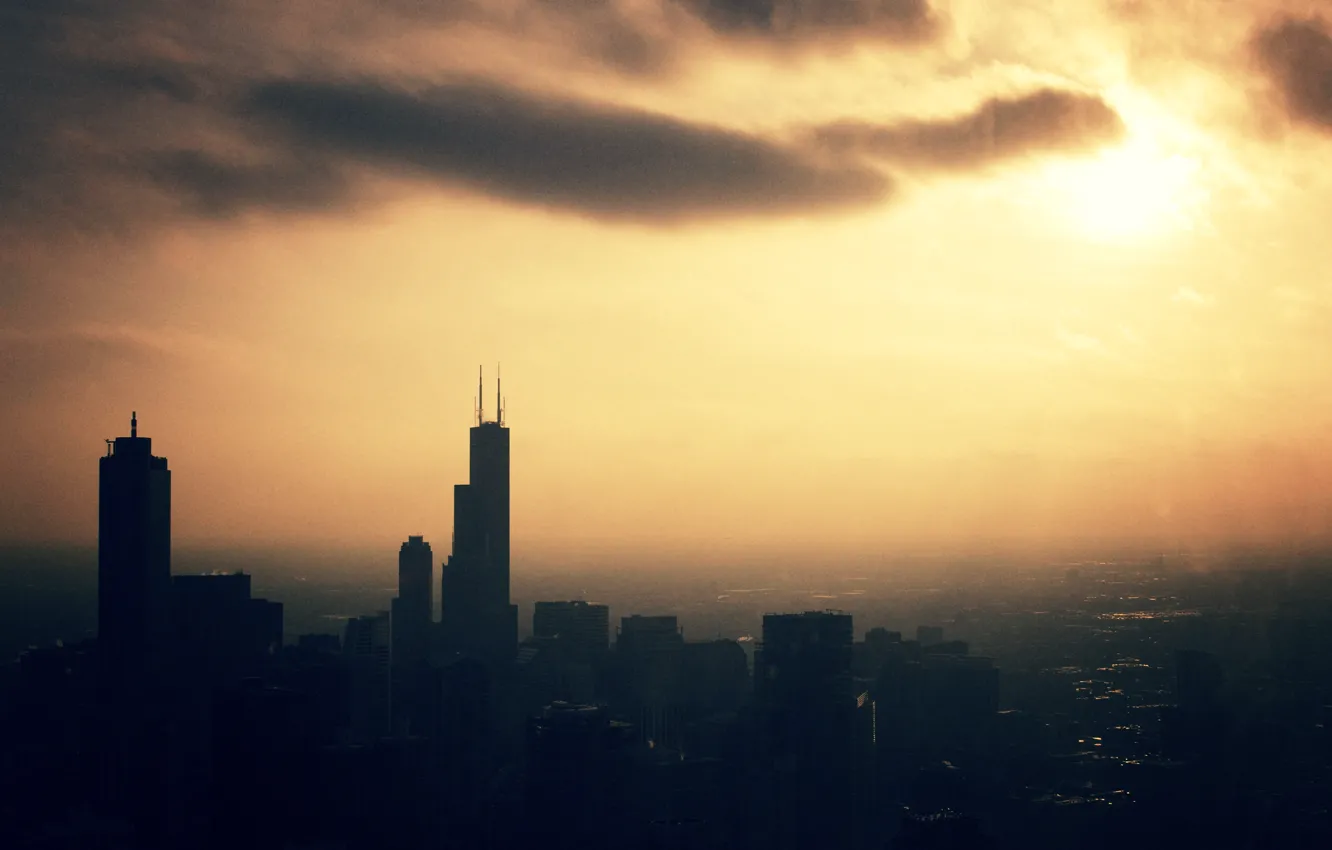 Photo wallpaper sunset, city, the city, the evening, structure, megapolis, wallpapers, the create