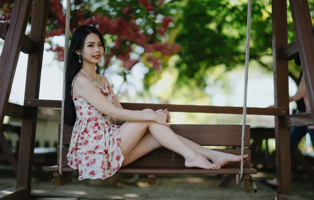 Photo wallpaper girl, swing, Asian