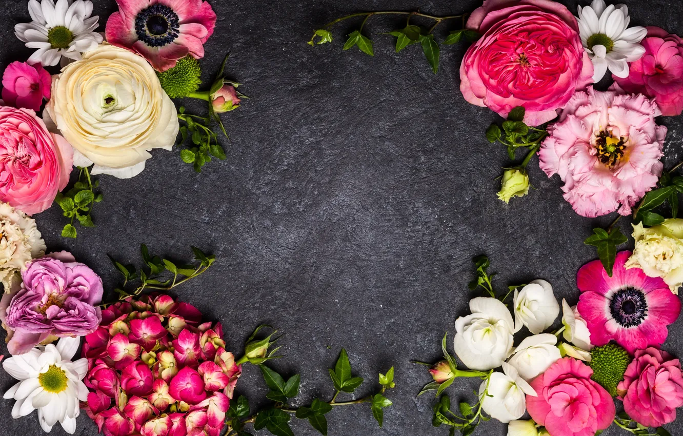 Photo wallpaper flowers, background, hydrangea, eustoma