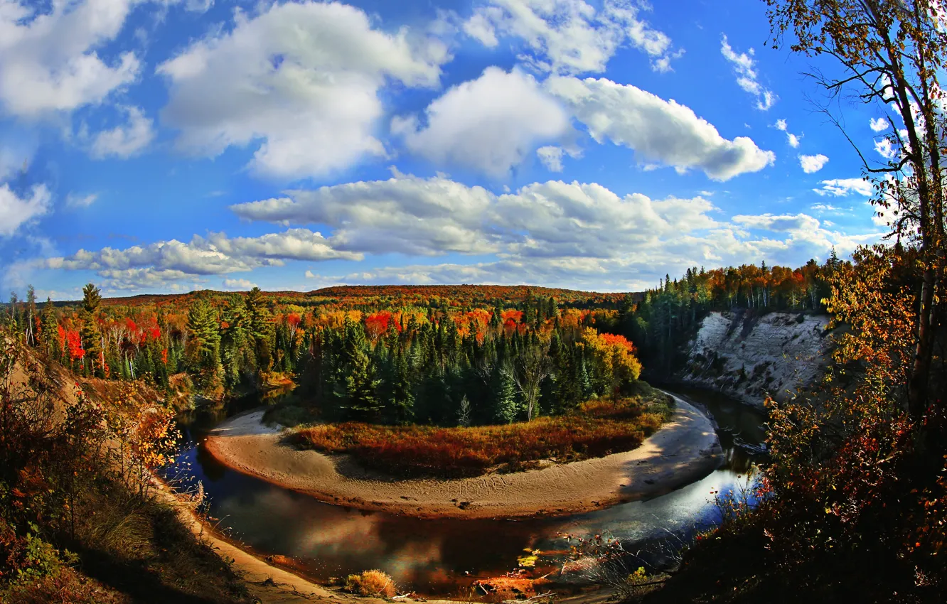 Photo wallpaper autumn, forest, mountains, river