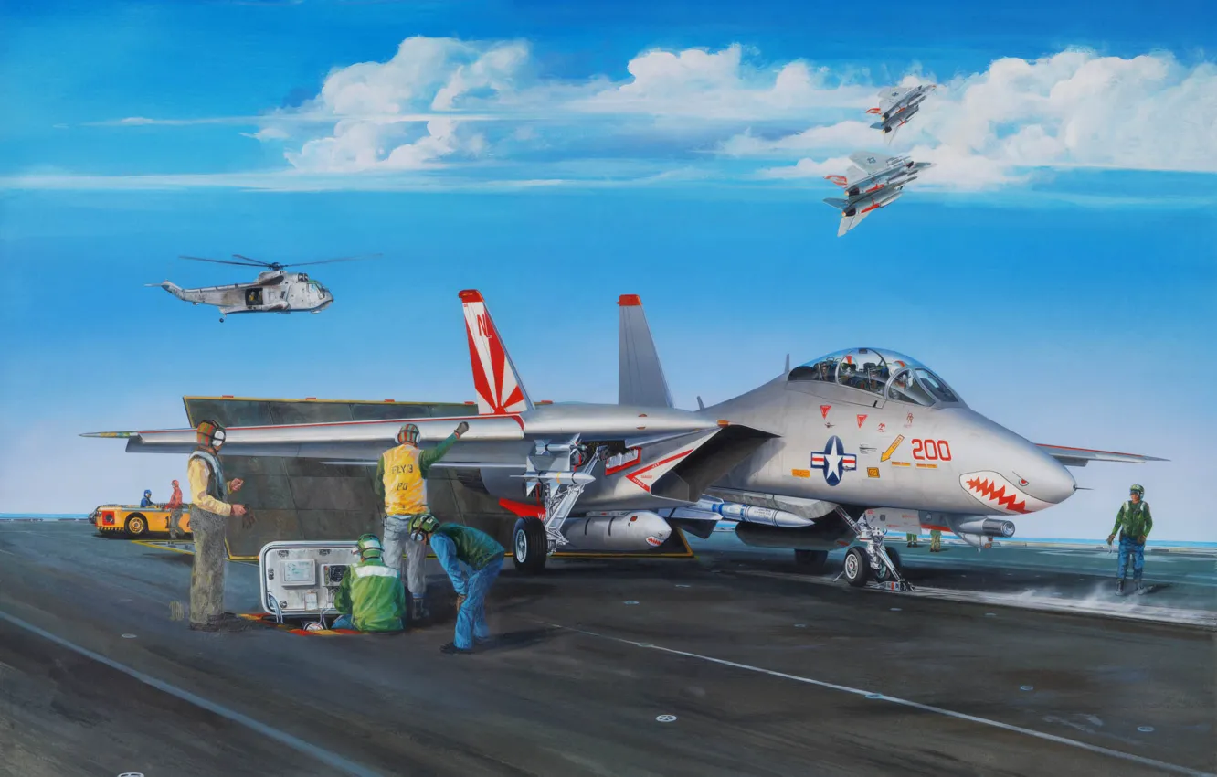 Photo wallpaper war, art, airplane, painting, aviation, jet, Grumman F-14 Tomcat