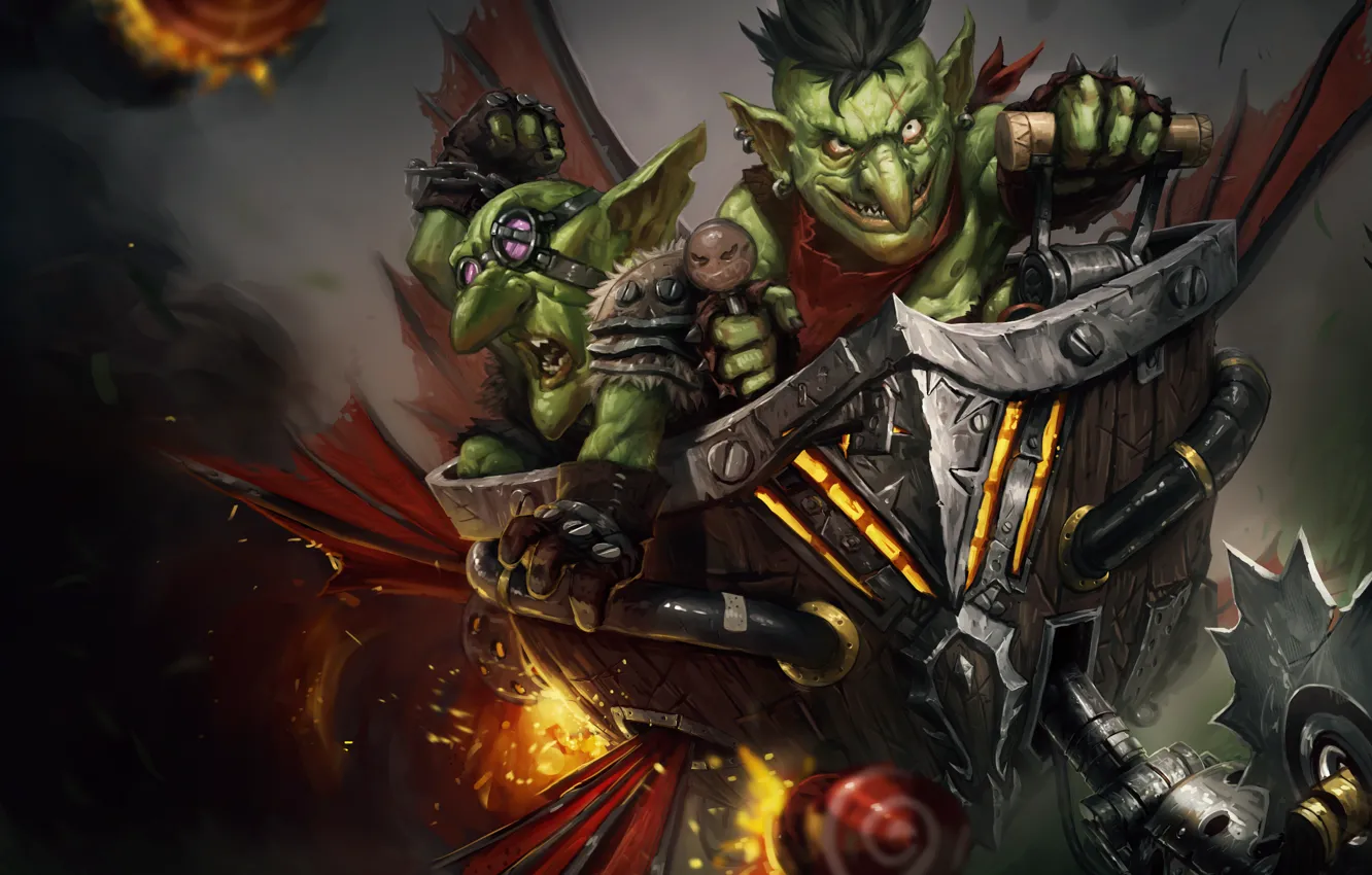 Photo wallpaper mechanism, art, goblins, terrible, Hearthstone, Goblin vs Gnomes, operion