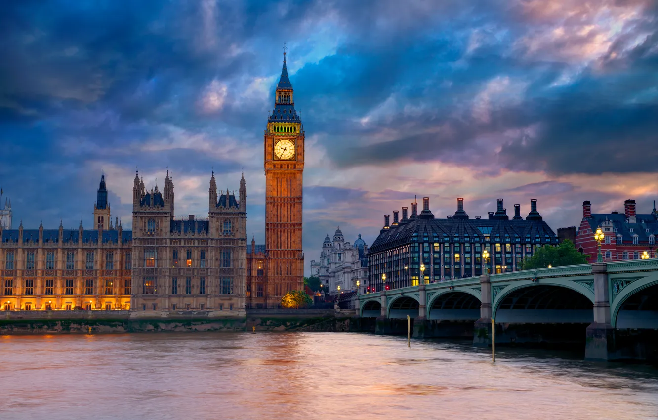 Photo wallpaper bridge, the city, river, street, London, Big Ben, London, England