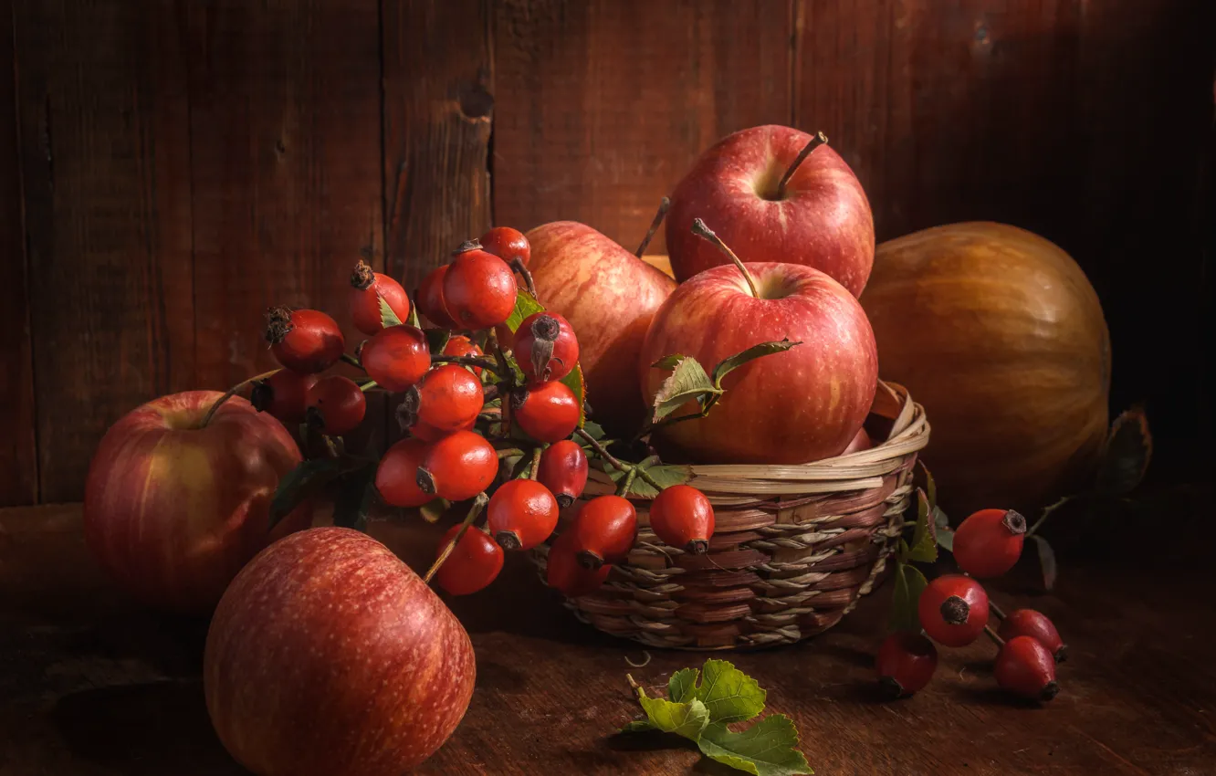 Photo wallpaper apples, briar, pumpkin, still life