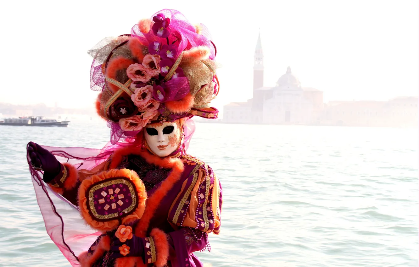 Photo wallpaper mask, Venice, outfit, carnival
