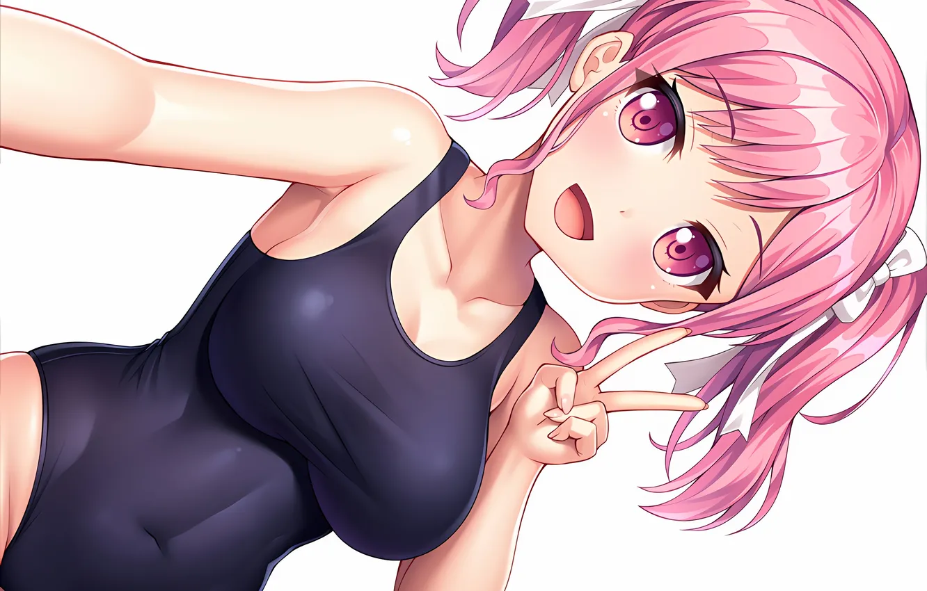 Photo wallpaper girl, sexy, cleavage, pink hair, boobs, anime, beautiful, twintails