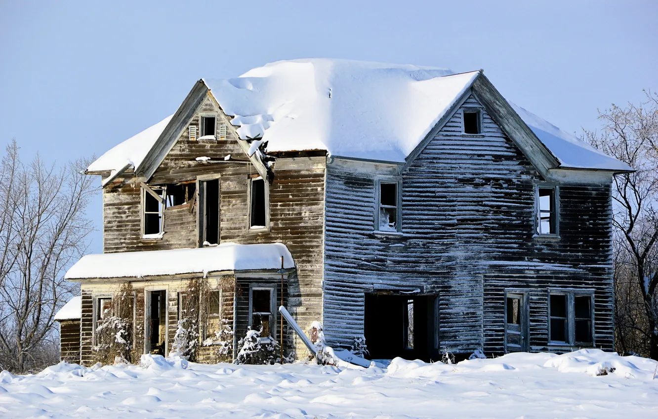 Photo wallpaper winter, snow, house