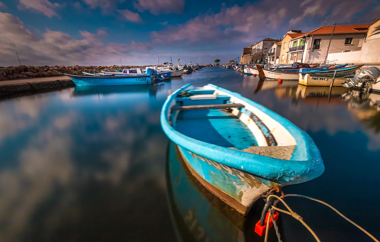 Photo wallpaper water, the city, boat, France, home, Languedoc-Roussillon, Meuse