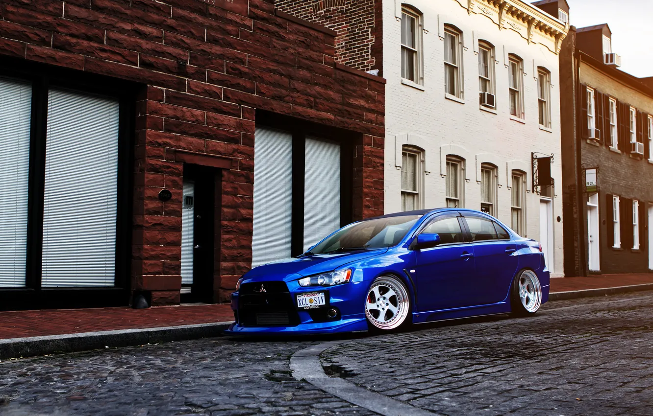 Photo wallpaper the city, street, tuning, evo, Mitsubishi Lancer, mitsubishi lancer x