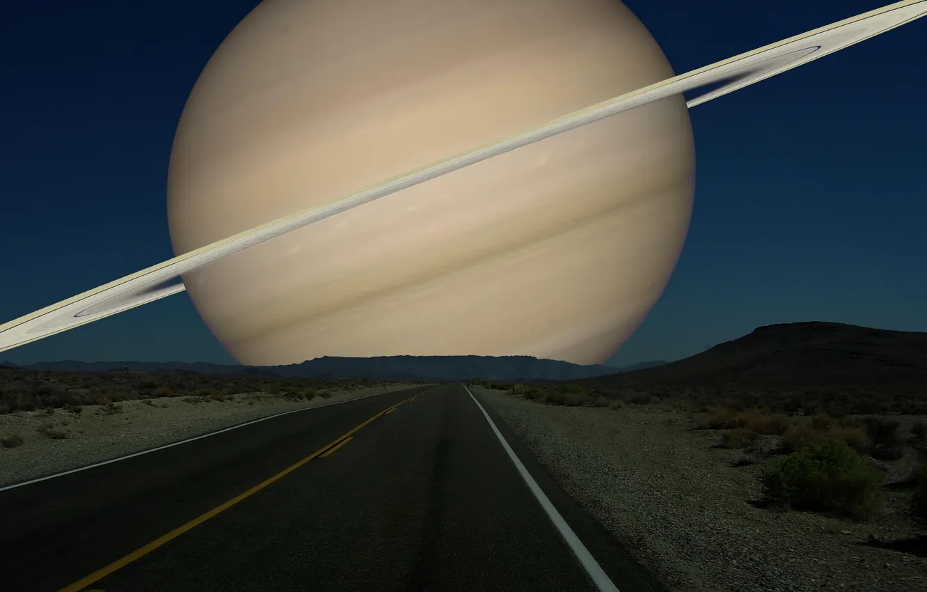 Photo wallpaper road, night, Saturn