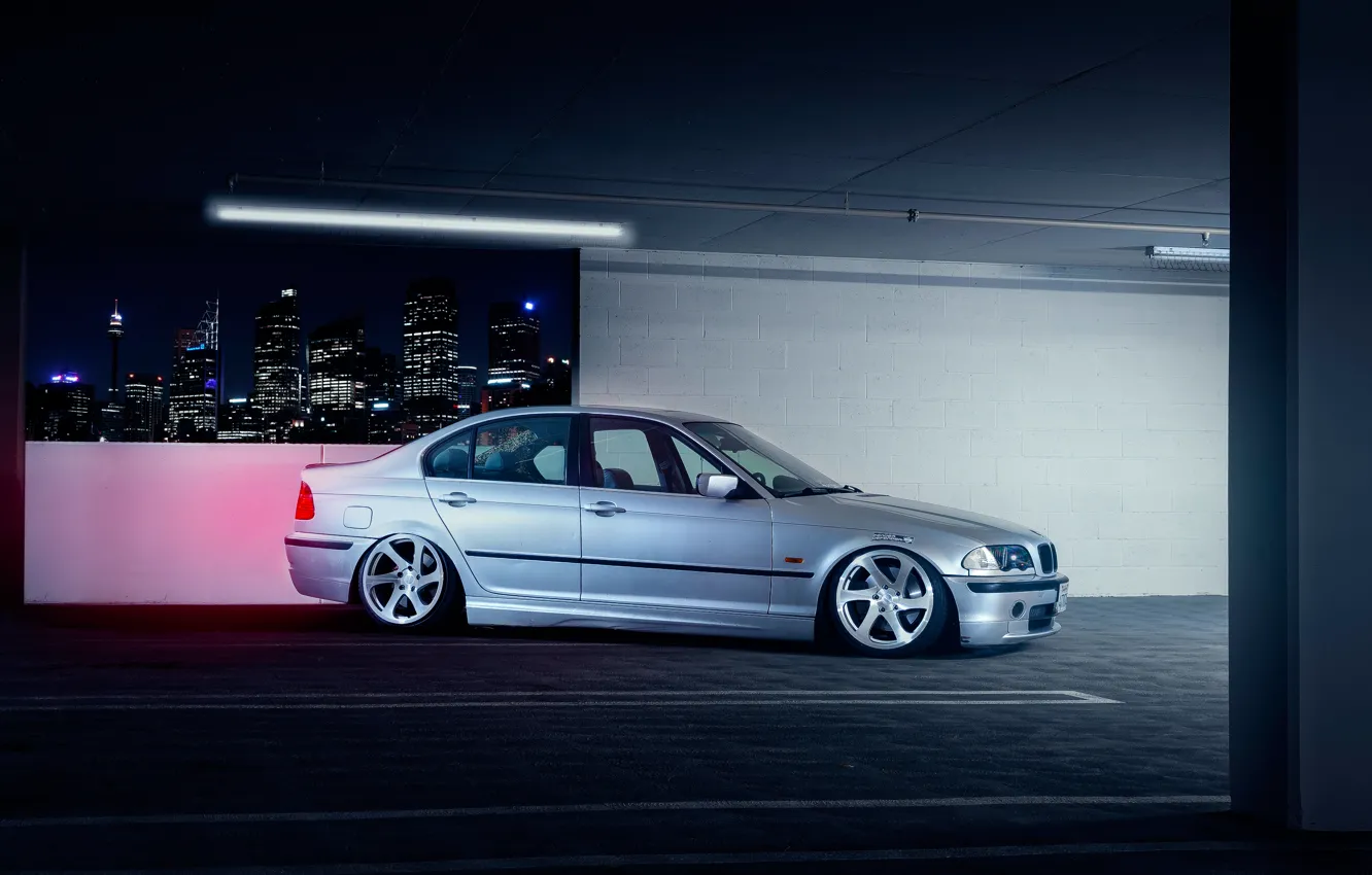 Photo wallpaper BMW, Car, Front, E46, Sport, Parking, Stance