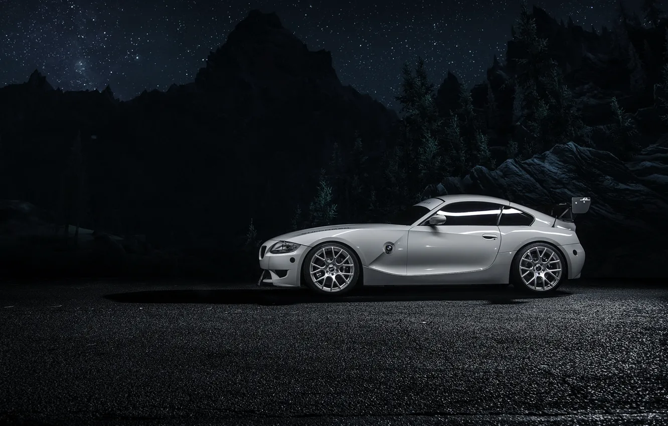 Photo wallpaper car, mountains, night, white, bmw Z4M