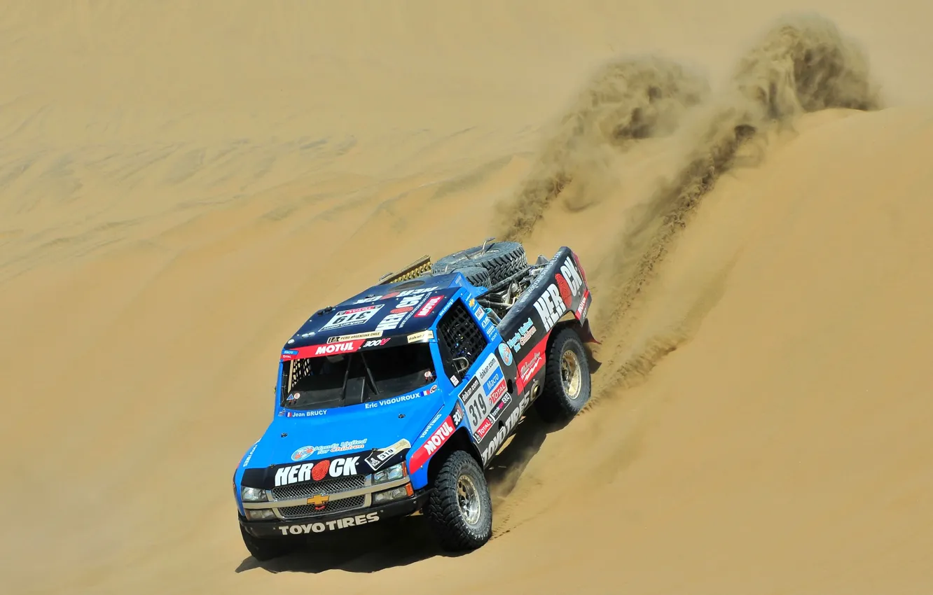 Photo wallpaper Sand, Blue, Chevrolet, Desert, Chevrolet, Rally, Dakar, Dakar