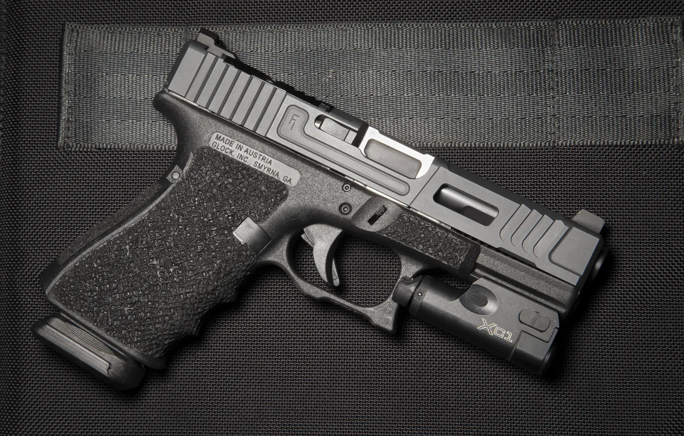 Photo wallpaper gun, weapons, background, Glock, self-loading