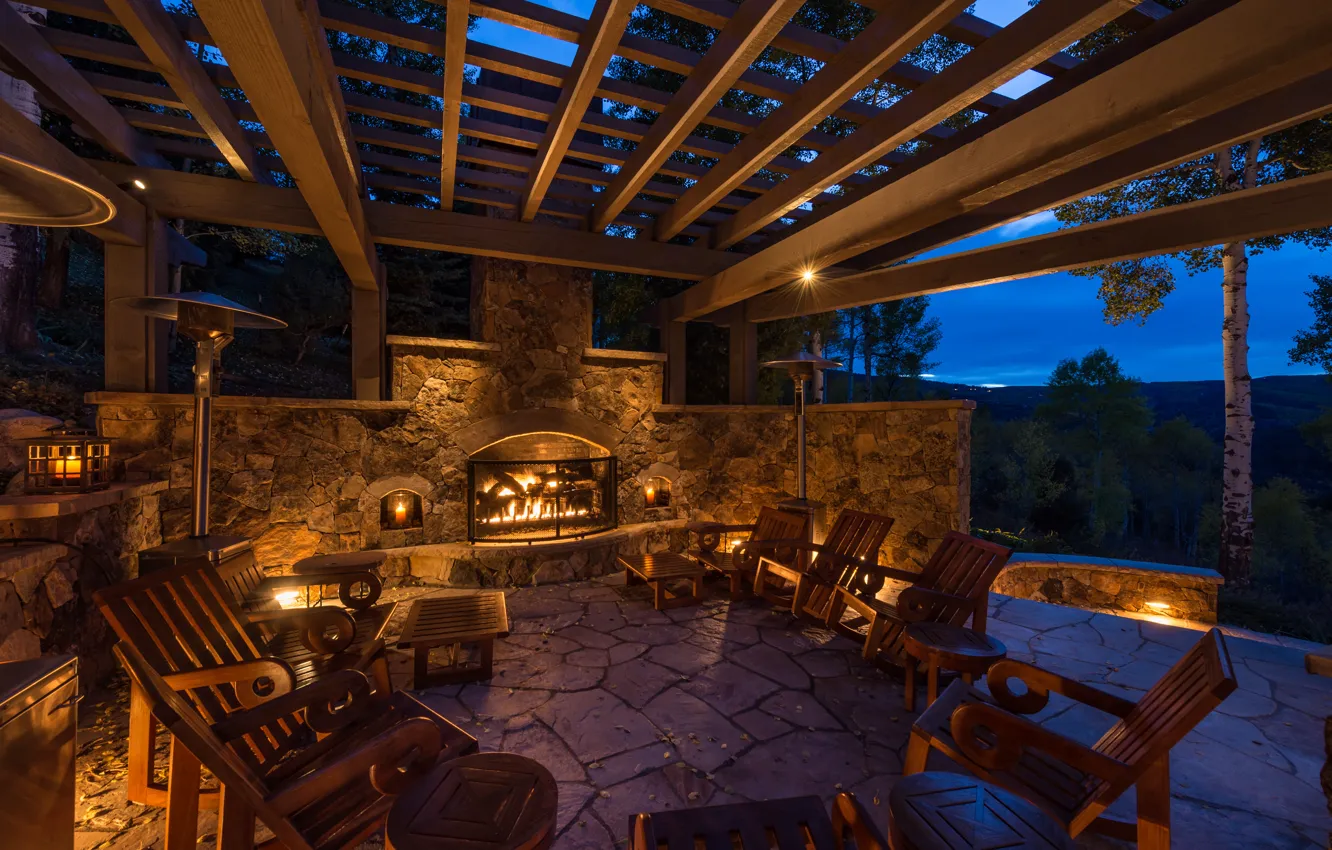 Photo wallpaper design, style, interior, fireplace, terrace