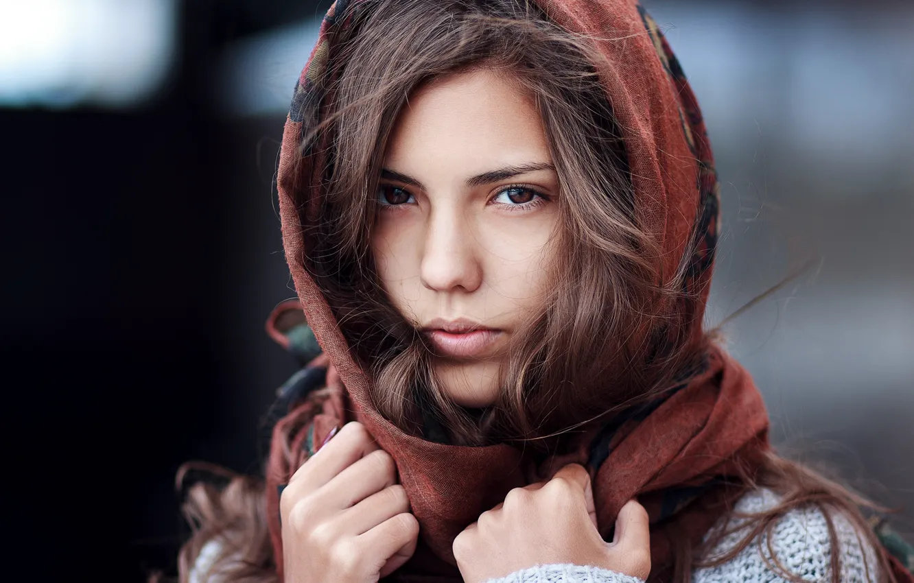 Photo wallpaper eyes, look, girl, scarf, shawl, brown-eyed, Janibek Bakyt, To Happiness