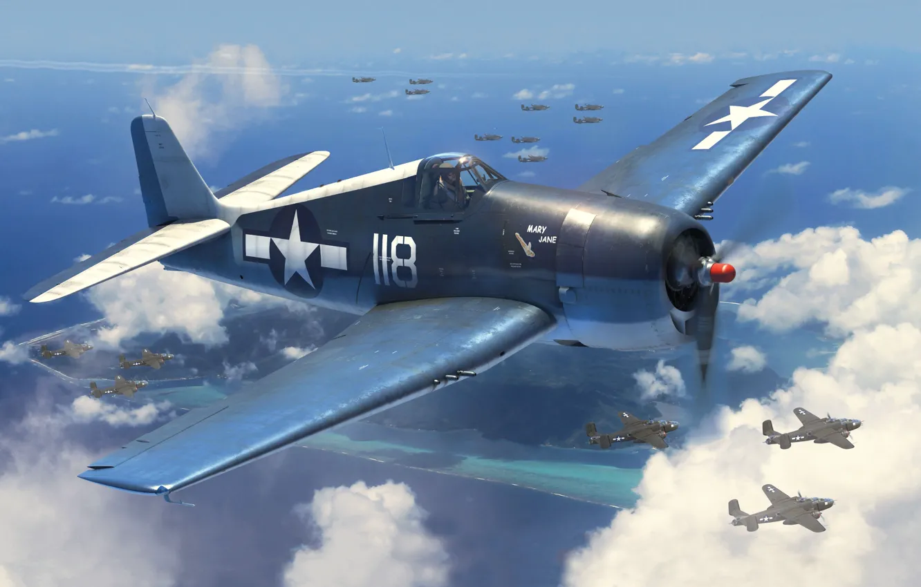 Wallpaper USA, Fighter-bomber, The Second World War, F6F-3 Hellcat, US ...