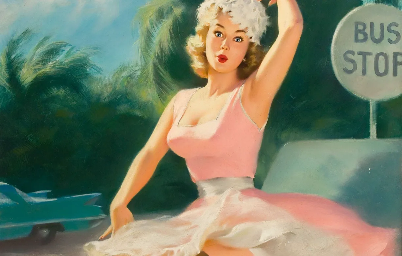 Photo wallpaper look, girl, youth, beauty, surprise, pin up, pin-up, art
