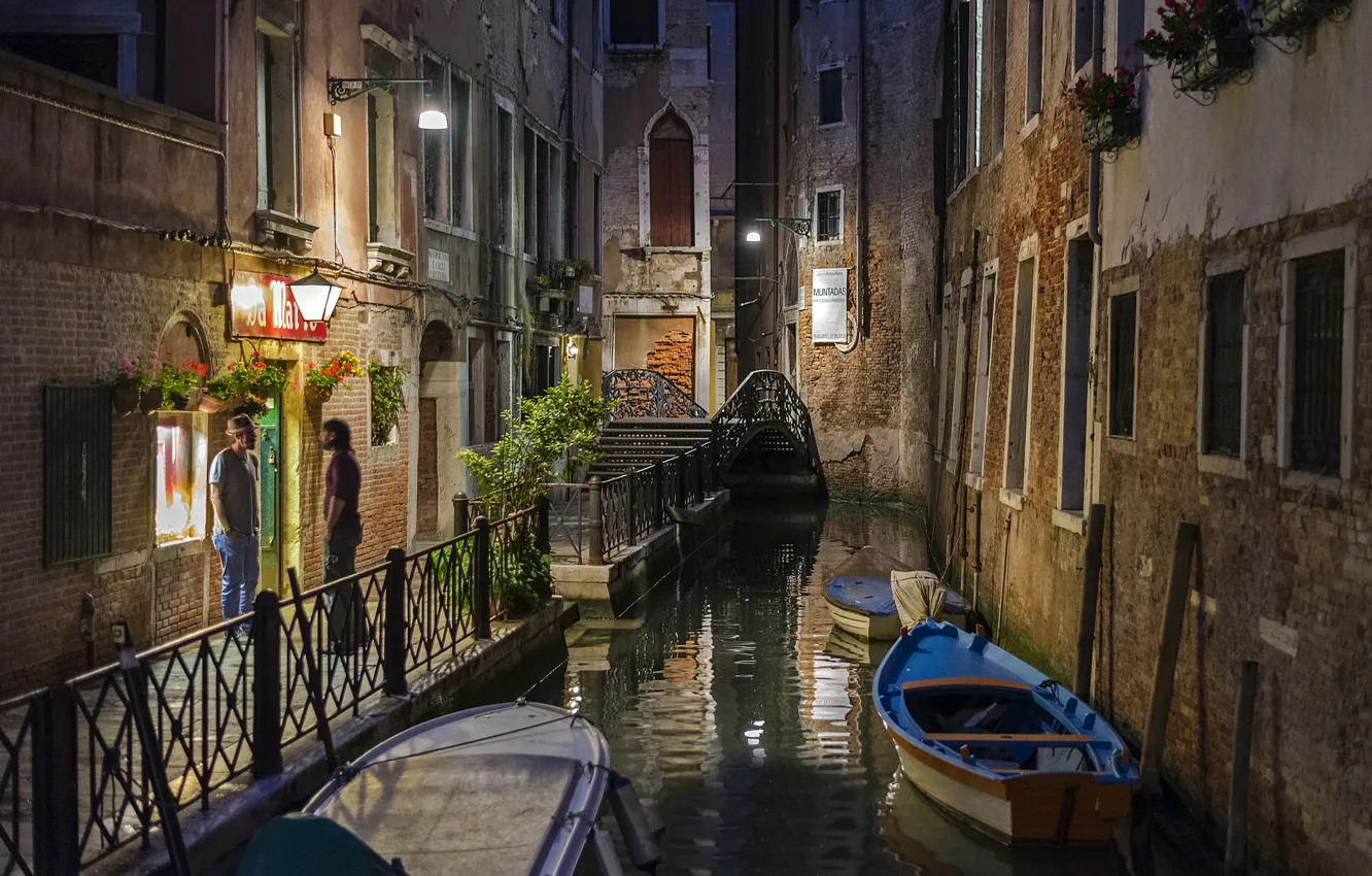 Photo wallpaper summer, night, boats, lights, Venice, channel